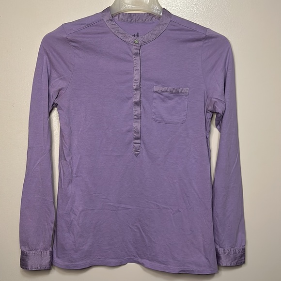 J. Jill Tops - J.Jill Purple Silk Trim Henley Hidden Button Long Sleeve Shirt XS